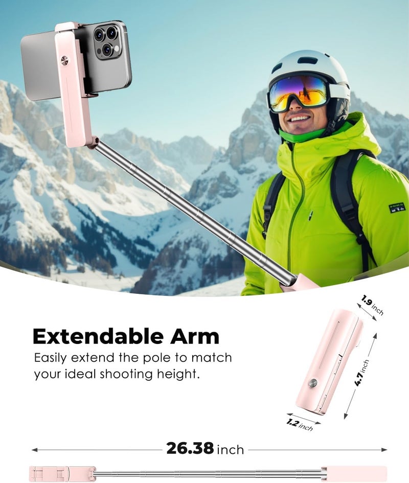 Viozon Portable Selfie Stick, Lightweight Extendable Stainless Steel Tube,All-in-One Compact Selfie Stick with Wireless Remote Compatible with 4-7" iPhone/Android Phones for Vlog/Travel/Filming, Pink - Image 3